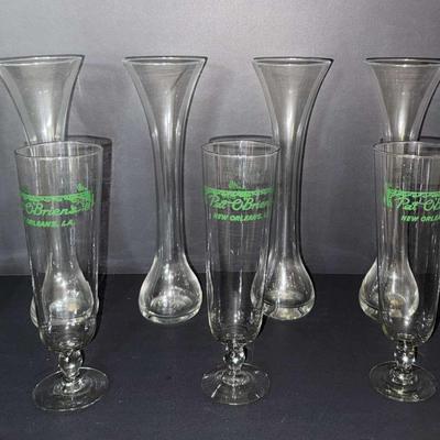 Pat O'Brien’s Hurricane Glasses and Tall Novelty Vases – Set of 9