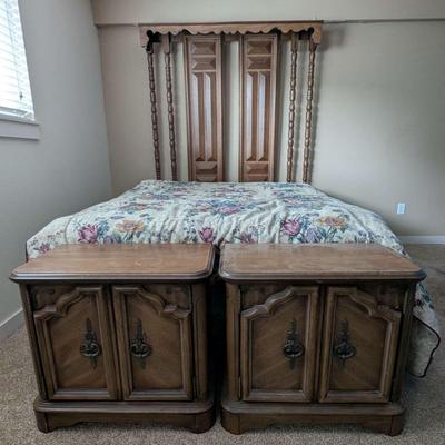 Vintage Mid-Century Headboard and Pair of Nightstands
