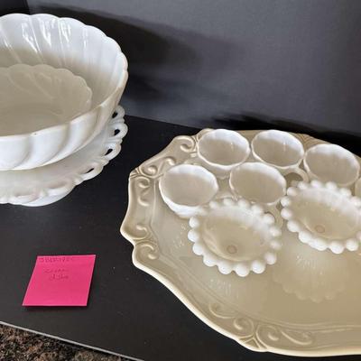 Vintage Milk Glass Punch Bowl and Cream Dish Collection