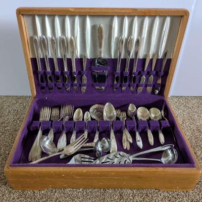 Vintage Silverware Set – Includes Sterling Silver & Nobility Plate in Wood Chest