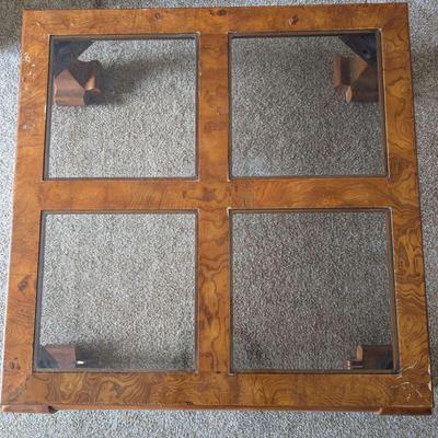 Vintage Asian-Inspired Burlwood & Glass Panel Coffee Table