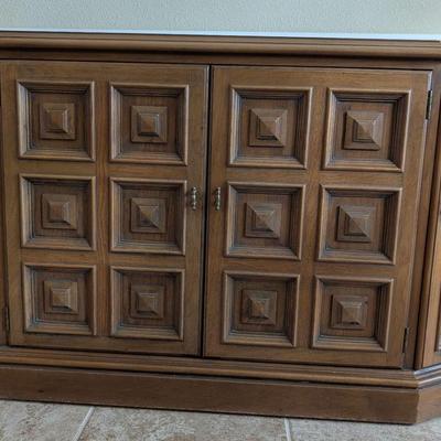 Vintage Solid Wood Buffet Cabinet with Geometric Panel Design