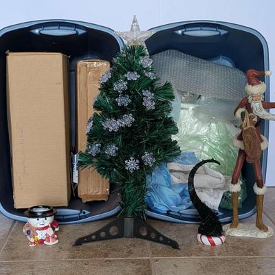 Holiday Mystery Lot – 2 Totes of Decor, Figurines, Tree & More!