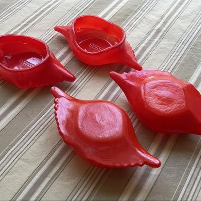 Glasbake Set of 4 Red Deviled Crab Dishes 1950's