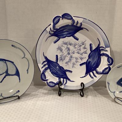 Three Ceramic Blue & White Bowls