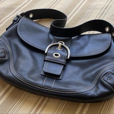 Dark Brown Leather Coach Buckle Front Purse