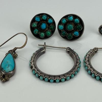 Assortment of Vintage Southwestern Sterling Silver Turquoise Earrings