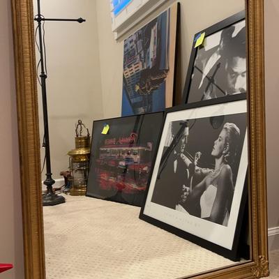 Gold-Framed Rectangular Wooden Wall Mirror