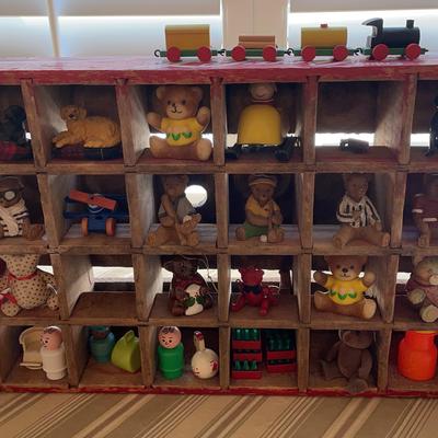 Assortment of Bear-Themed & Miscellaneous Figurines in Vintage Coca-Cola Wood Case