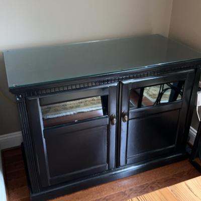 Black Entertainment Cabinet With Protective Glass Top