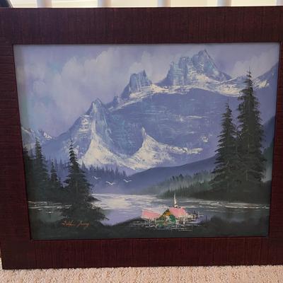 Wood-Framed Tat Fu Jung Signed Mountainscape Original Oil Painting
