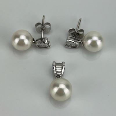 Imperial Pearl Syndicate 14k White Gold 8mm Earring & Pendant Set