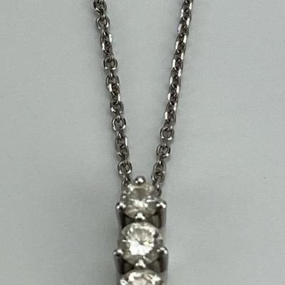 14k White Gold 0.75 TCW Natural Diamond Pendant on Necklace