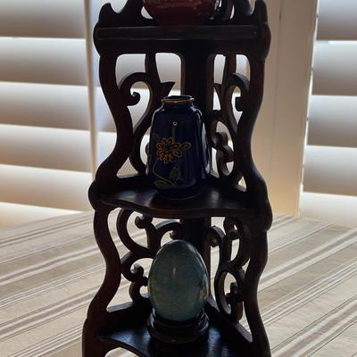 Wooden Stand with 3 Tiny Figurines