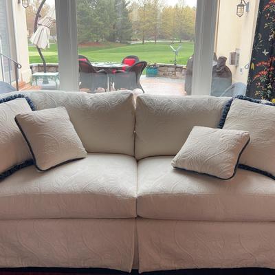 CR Laine White Damask Sofa