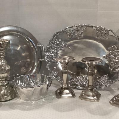 Collection Of Pewter & Silvertone For Serving & Decor