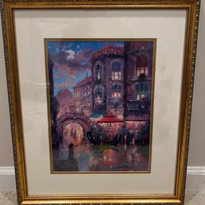 Gold-Framed Signed & Numbered James Coleman “An Evening in Venice” Impressionist Lithograph
