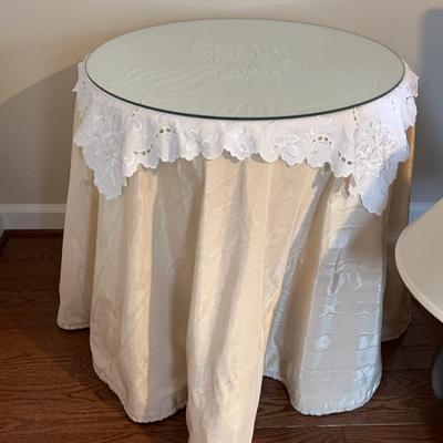 Vintage Round, Dark Wood Side Table With Glass Top