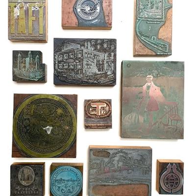 Part of a box of steel printing blocks in the sale