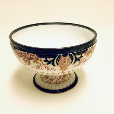 Antique Royal Crown Derby bowl w/ sterling rim. diam. 8 1/2 
