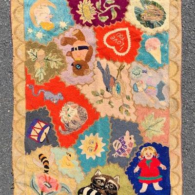 Vtg. hooked rug, 1950’s. 34” x 45”