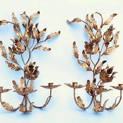 Pr. tole wall candle sconces ht. 22” 