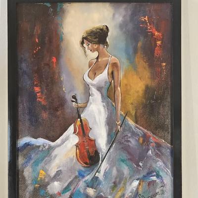 “Elegance in Melody” Framed Original Oil Painting by S. Ruspaeva