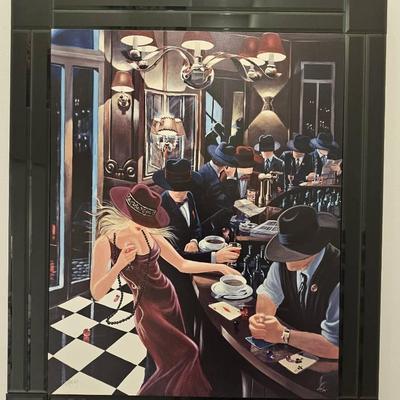 Vladimir Ostrovsky Signed Limited Edition Print – Noir Bar Scene with Mirrored Frame