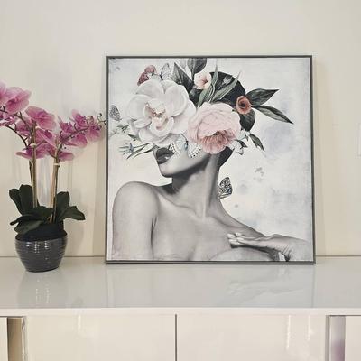 Elegant Mixed Media Portrait by Marmont Hill – Floral Woman with Butterflies