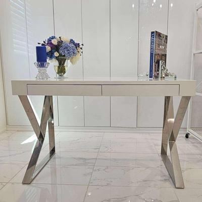 Glossy White/Chrome Two Drawer Desk