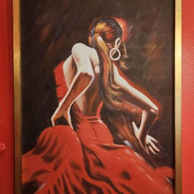 Elegant Flamenco Dancer Oil Painting in Gold Frame