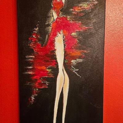Elegant Flamenco Dancer Painting by Diane Holmes (2019) - Striking Red on Black
