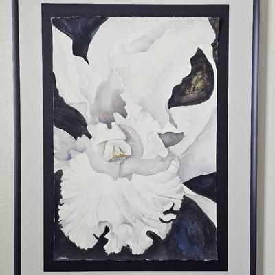 “Midnight Garden” Framed Watercolor by Jen Walls – Signed Original Floral Art