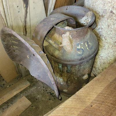 Vintage  milk can and tractor seat