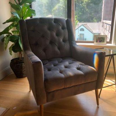 Grey velvet armchair 