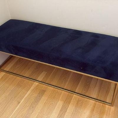 Gold metal frame blue velvet entryway bench