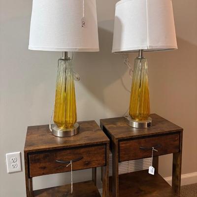 Brown Nightstands w/ Lamps