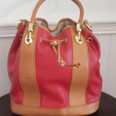 Valentina Tan And Red Leather Handbag With Gold Hardware