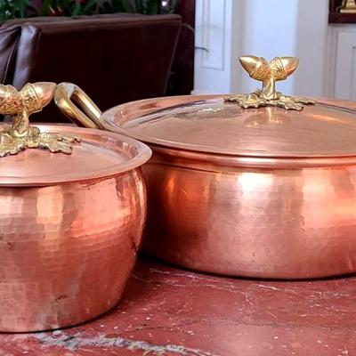 Ruffoni Made In Italy Copper Cooking Pots Acorn Shaped Gold Color Trims