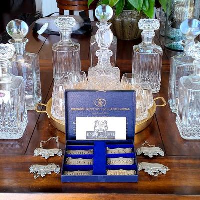 Bar Ready - Steiff Pewter Liquor Signs With Decanters & Drinking Glasses 