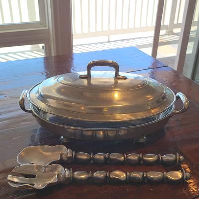 Simax Silver Plated Glass Serving Bowl And Utensils