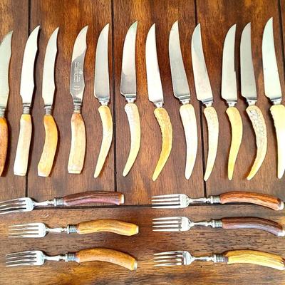 MIxed Maker Carved Handled Cutlery Some Marked Harrison Bros & Howson 