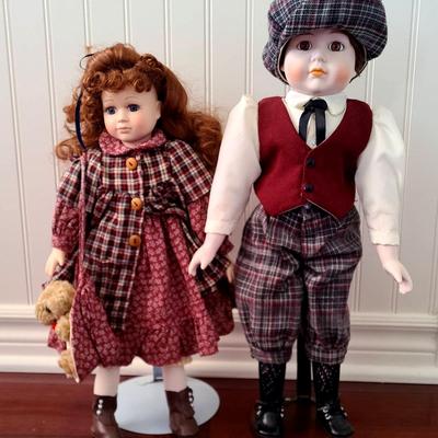 Irish Companions Ready for an Autumn Adventure - Porcelain Doll Pair
