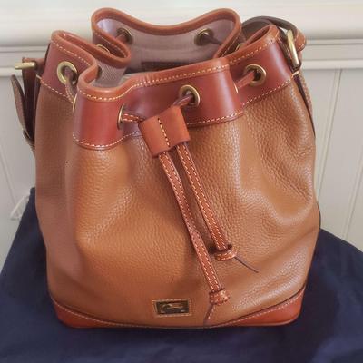 Dooney & Bourke Brown Leather Drawstring Bucket Bag With Dustcover