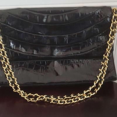 Saks 5th Avenue Black Handbag With Gold Colored Chain Handle