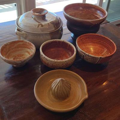 Earth Toned Handmade Ceramic Bowls, Juicer, And More