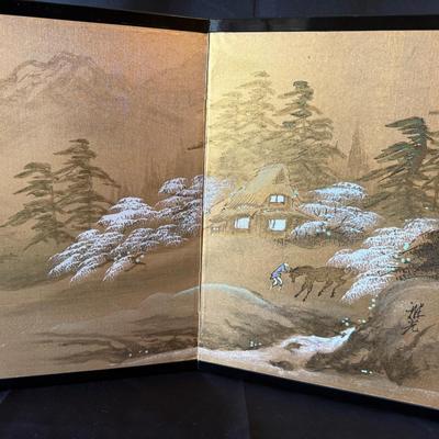 Lot 513: 2 Panel Folded Screen Painting