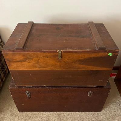Lot 316: Two Vintage Wooden Trunks
