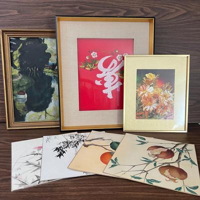 Lot 308: Vintage Asian Art, Oil Painting, And Two Mirrors