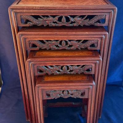Lot 403: Chinoirserie Hand Carved Wood Nesting Tables
